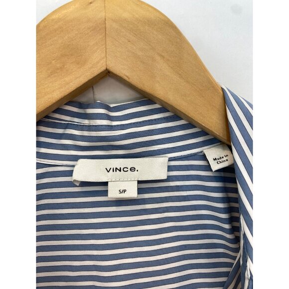 Vince Women's Furrow Stripe Wrap Shirt Dress Blue White Collared Size Small - Picture 7 of 9